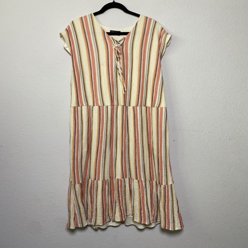 Lane Bryant Cotton Gauze Dress Size 14 Large Boho Striped Tiered Pockets‎ Summer